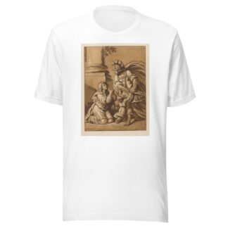Threatening soldier with pleading wife and child by Pierre Lelu T-Shirt