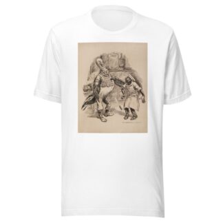 A turkey, dressed like a farmer, grabs a cook by the arm and makes him drop his butcher’s knife. by William Henry Walker T-Shirt