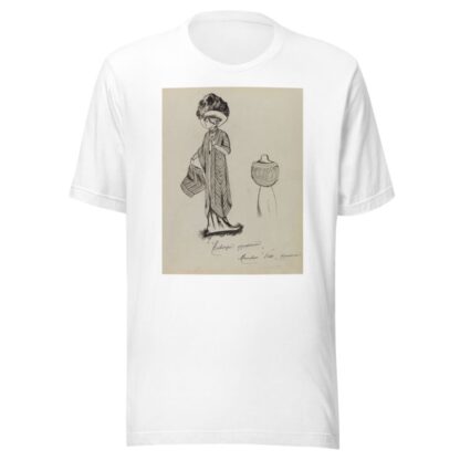 Figure de femme de trois quarts portant une écharpe et un manchon sur une robe longue et un grand chapeau by Anonymous T-Shirt