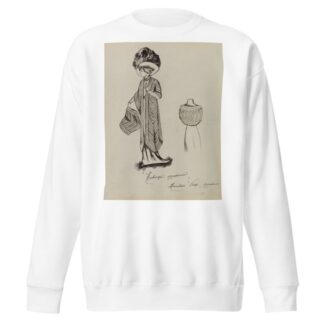 Figure de femme de trois quarts portant une écharpe et un manchon sur une robe longue et un grand chapeau by Anonymous Sweatshirt
