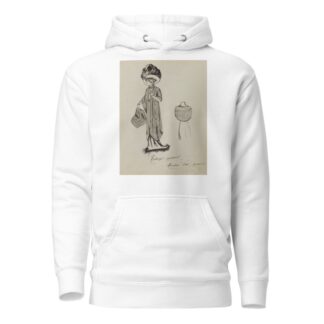 Figure de femme de trois quarts portant une écharpe et un manchon sur une robe longue et un grand chapeau by Anonymous Hoodie