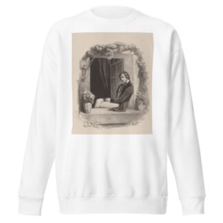 Melancholy, young man with folded hands sitting on window sill by Marie-Alexandre Alophe Sweatshirt