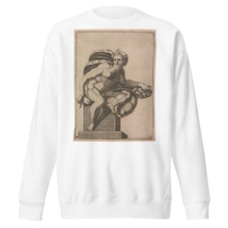 Male Nude Seated from Panel of ‘Creation of Eve’ by Adamo Scultori Sweatshirt