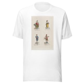 Plate 7; four street vendors from Madrid selling eggs, straweberries, containers, cinamon flavored sweets by Miguel Gamborino T-Shirt