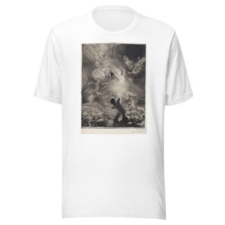 Vlam in de vorm van een vrouw, met daaromheen mannen met vleugels die zich branden en neerstorten by Marcel Roux T-Shirt