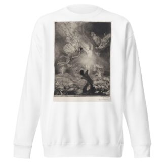 Vlam in de vorm van een vrouw, met daaromheen mannen met vleugels die zich branden en neerstorten by Marcel Roux Sweatshirt
