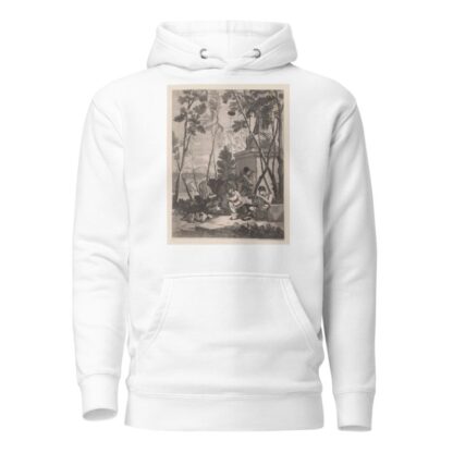 Music-making shepherds in a landscape near a sculpture by Georg Andreas Wolfgang Hoodie