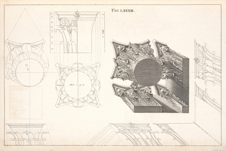 A Corinthian capital horizontally contracted in perspective. by Andrea Pozzo