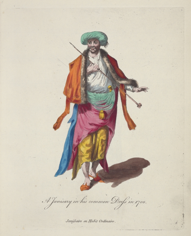 A Janisary in his common dress in 1700. Janissaire en habit ordinaire. by Charles Grignion