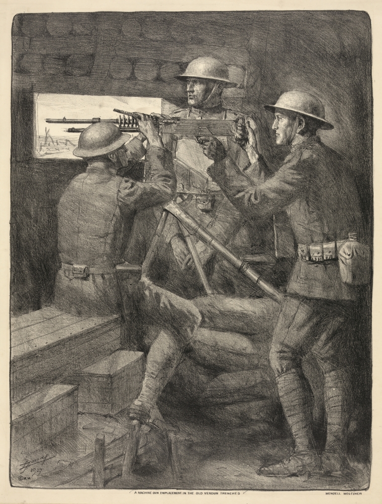 A machine gun emplacement in the old Verdun trenches by Lucien Jonas