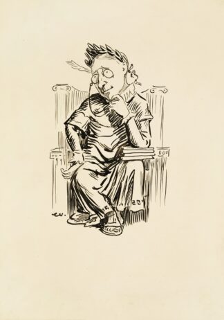 A man in Roman robes and wearing a wreath sits and thinks. by William Henry Walker