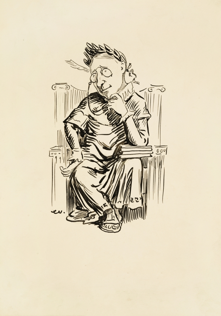 A man in Roman robes and wearing a wreath sits and thinks. by William Henry Walker