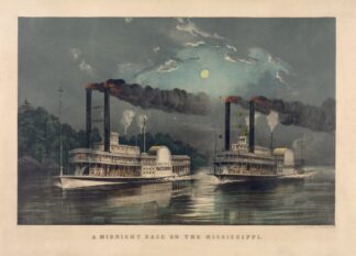 A midnight race on the Mississippi by Currier & Ives.