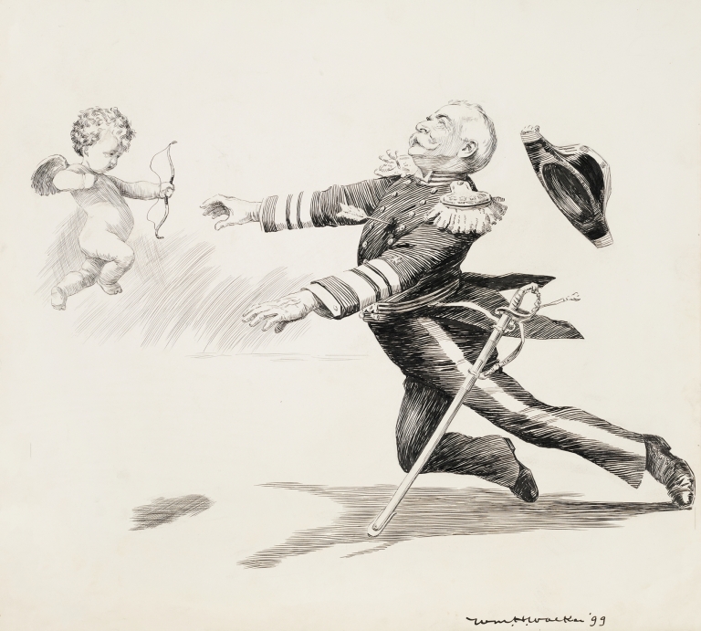 A military leader is shot by the bow of a small cherub. by William Henry Walker