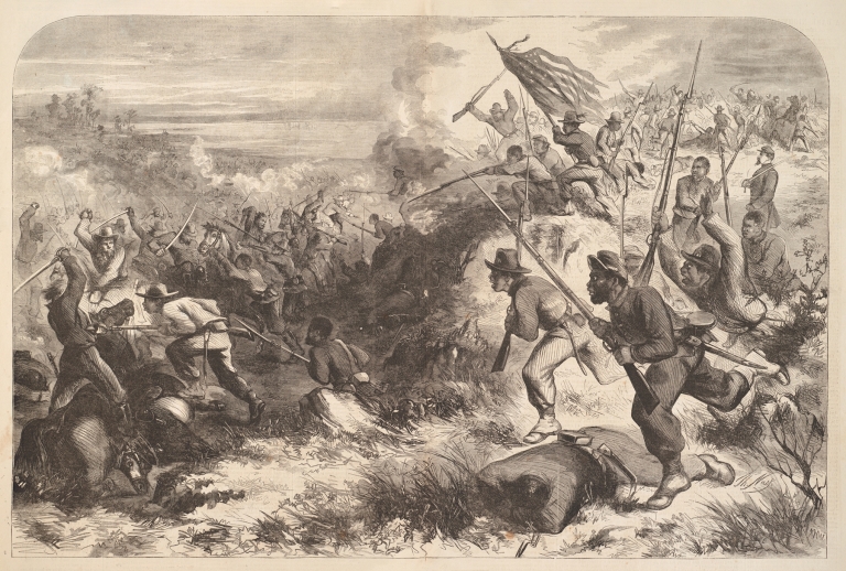A Negro regiment in action by Thomas Nast