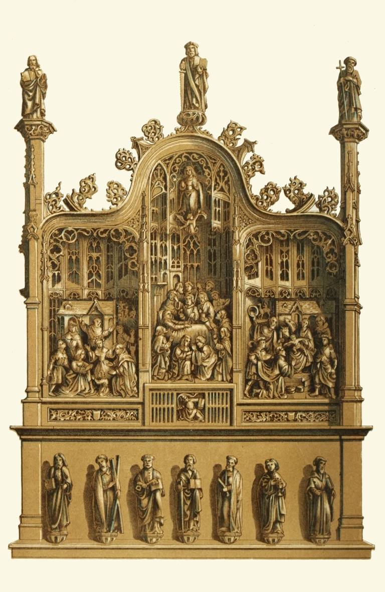 A portable altar in carved oak by Henry Noel Humphreys