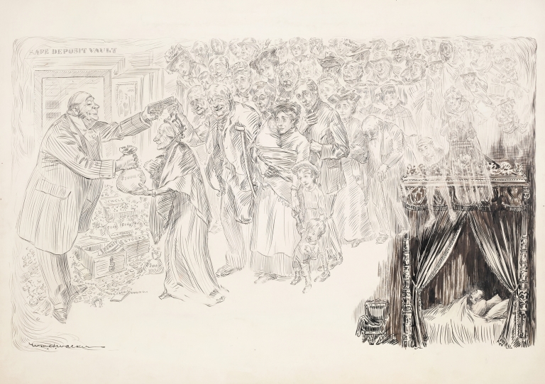 A rich man having a nightmare that he is freely giving his wealth away to women, children, the sick, and the elderly by William Henry Walker