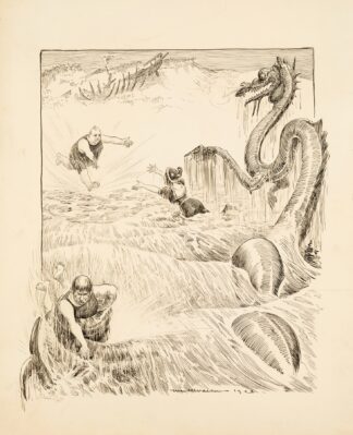 A ship representing Democracy has been wrecked by a Chinese dragon by William Henry Walker