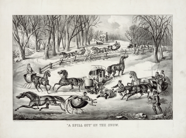 A ‘spill out’ on the snow by Currier & Ives.