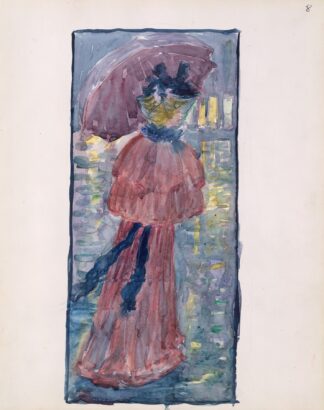 A woman walking in the rain under an umbrella by Maurice Prendergast
