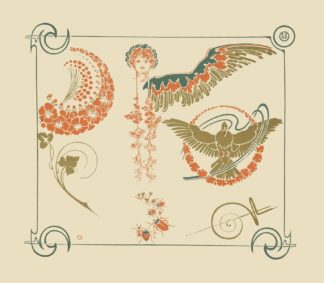 Abstract design based on flowers, angels, birds, beetles. by Alphonse Mucha