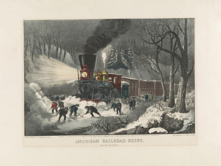 American railroad scene; snowbound by Currier & Ives.