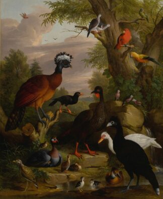 An assembly of birds in a parkland landscape by Jakob Bogdány