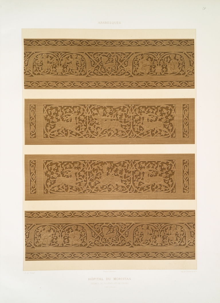 Arabesques; hôpital du Moristan; détails de poutres et de frises by Émile Prisse d'Avennes
