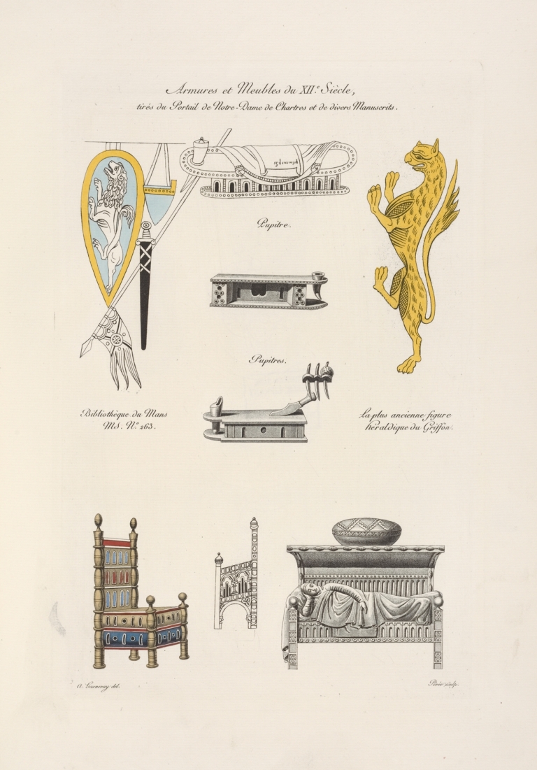 Armures et meubles du XIIe. siècle, tirés du portail de Notre-Dame de Chartres et de divers manuscrits. by Nicolas Xavier Willemin