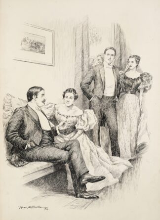 At a party, an older couple sit together while a younger couple walk passed them. by William Henry Walker