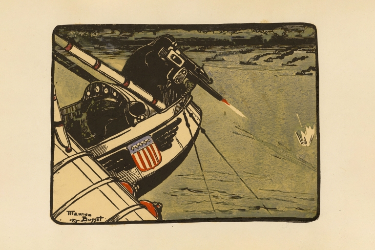 Attaque d’un sous marin par hydravion. Golfe de Gascogne, 1918 by Maurice Busset