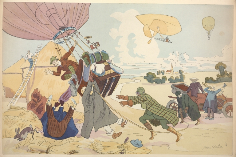 Atterrissage d’un ballon libre. Estampe de Pierre Gatier. by Pierre Gatier