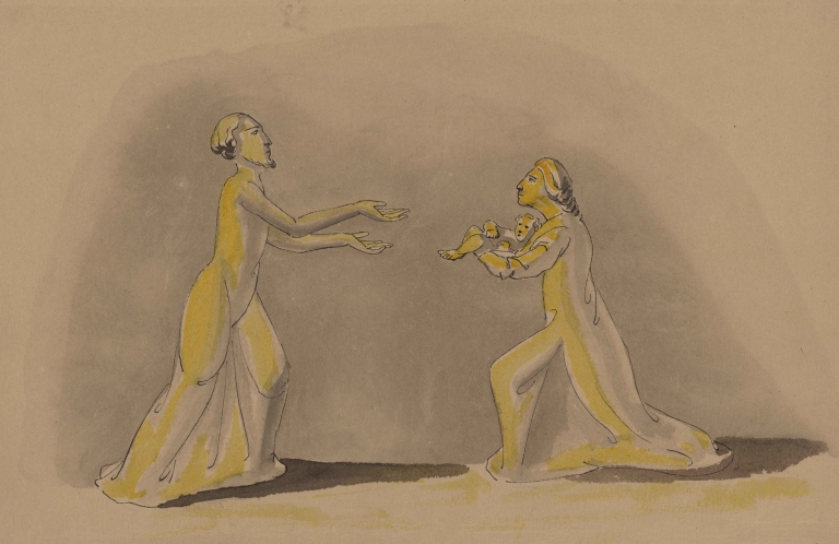 Aux petites Carmélites ; deux personnages avec un enfant by Anonymous