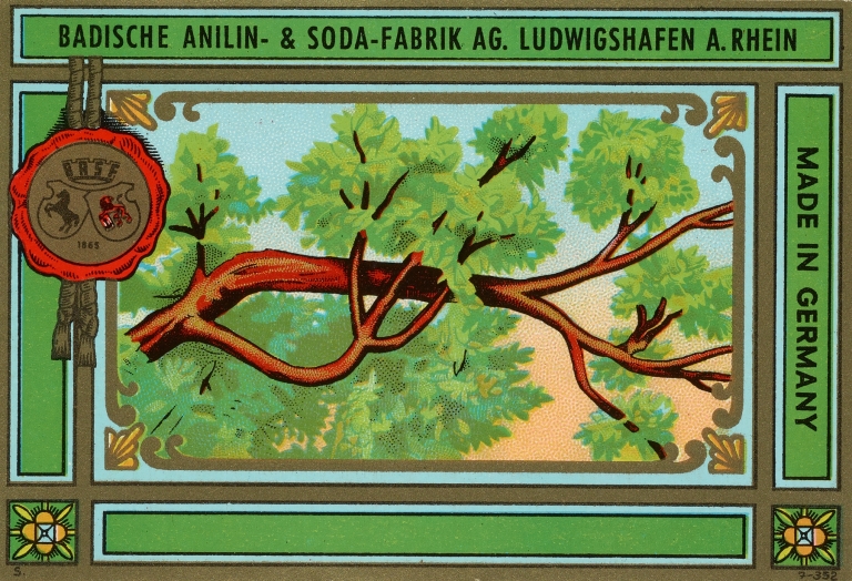 Badische Anilin & Soda-Fabrik dye label with tree branch by Badische Anilin & Soda-Fabrik