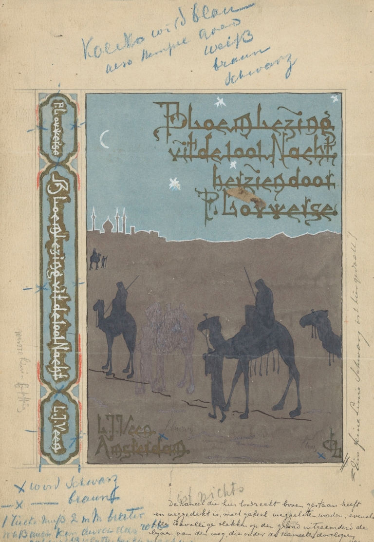 Bandontwerp voor; Pieter Louwerse, Bloemlezing uit de Duizend en één Nacht, 1910 by H.C. Louwerse