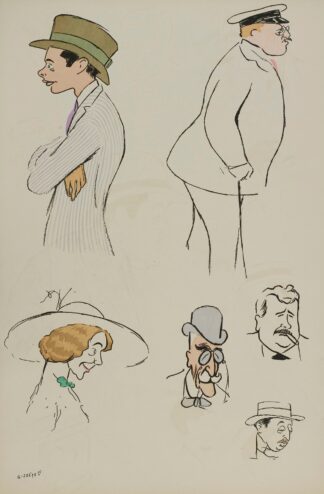 baron Hubert Lejeune, M de Villeroy, Mme charron, MM Jacques et James Hennessy, inconnu by Georges Goursat (Sem)