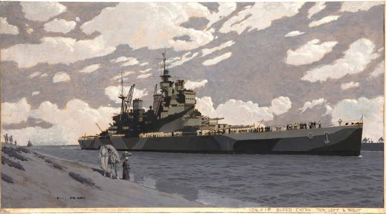 Battleship in Suez Canal [HMS Howe] by Charles Pears