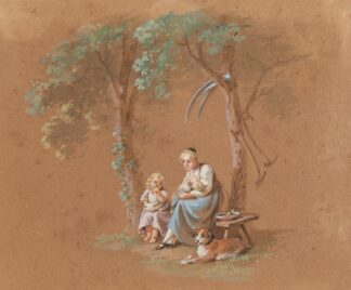 Bäuerin mit Kindern und Hund by Franz Niklaus König