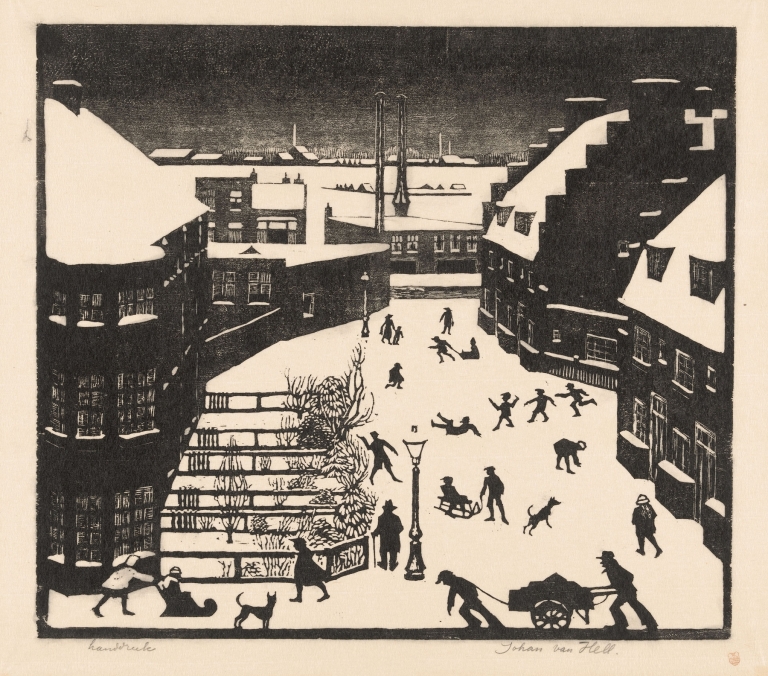 Besneeuwde stad by Johan van Hell