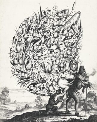 Boeket op rug van marskramer by Isaac Briot