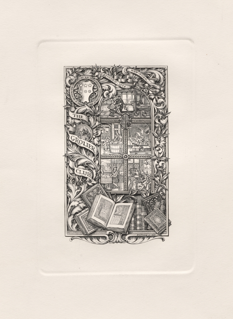 Bookplate for the Grolier Club by Edwin Davis French