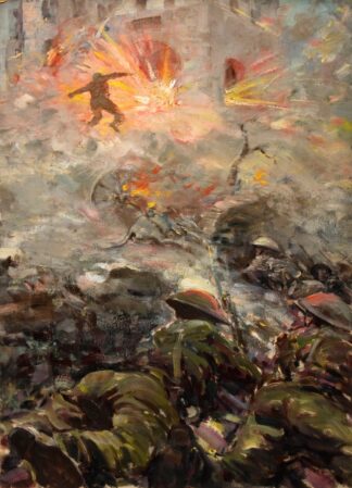 British soldiers throwing grenades at pill-box fortification by Anonymous