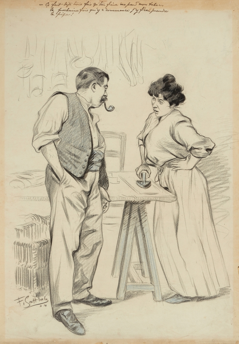 ça fait déjà trois fois qu’ton frère me prend mon tabac, la prochaine fois qu’y r’commence j’y f’rai prendre la pipe by Fernand Louis Gottlob