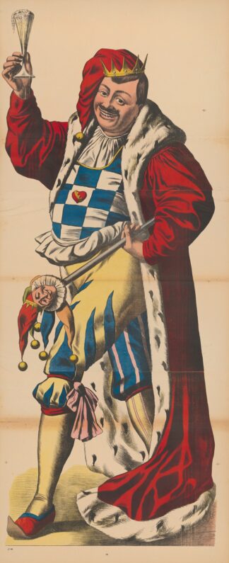 Carnival prince in long red robe with a glass of beer and a marotte by René Ackermann