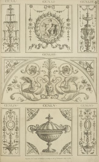 Central tympanum-shaped design with two swans and a woman’s face. by Michael Angelo Pergolesi