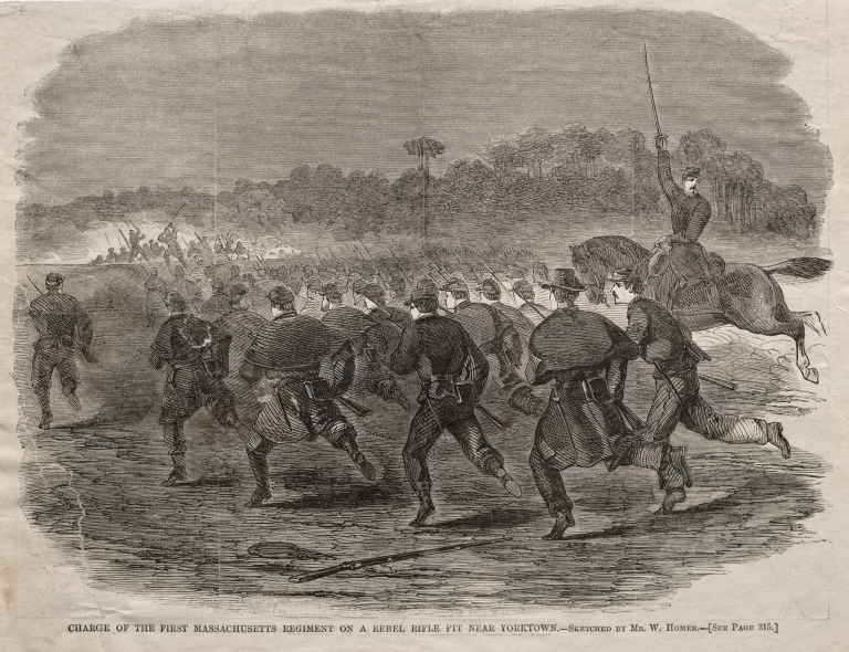 Charge of the First Massachusetts Regiment on a Rebel Rifle Pit near Yorktown by Winslow Homer