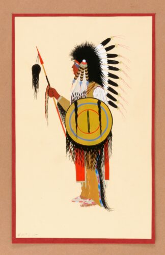 Cheyenne Warrior in Feather Headdress with Shield by Monroe Tsatoke