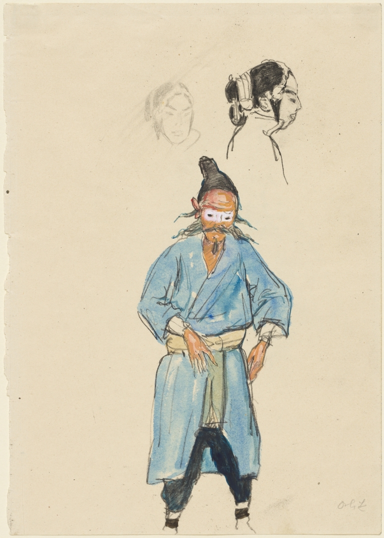 Chinese Actor and Two Sketches of a Woman’s Head by Emil Orlik
