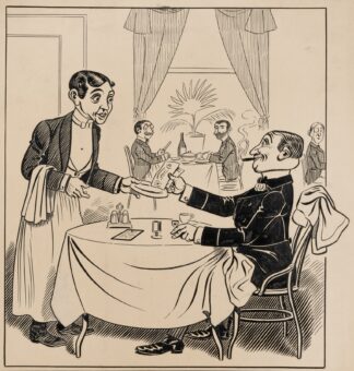Chivalrous man inadvertently swapping his coat with a woman’s Pl.6 by Franklin Morris Howarth