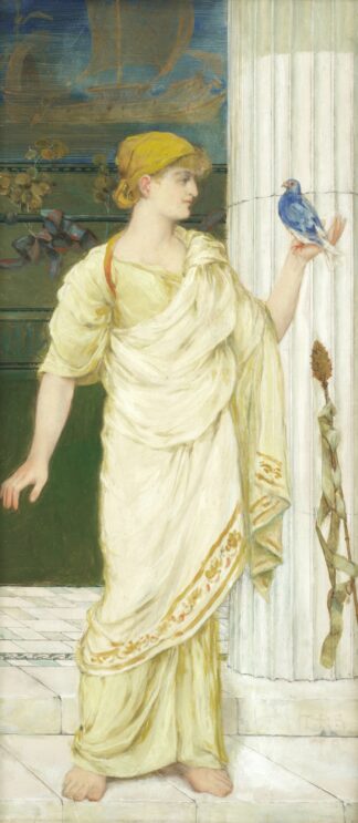 Classical maiden holding a bird by Thomas Ralph Spence